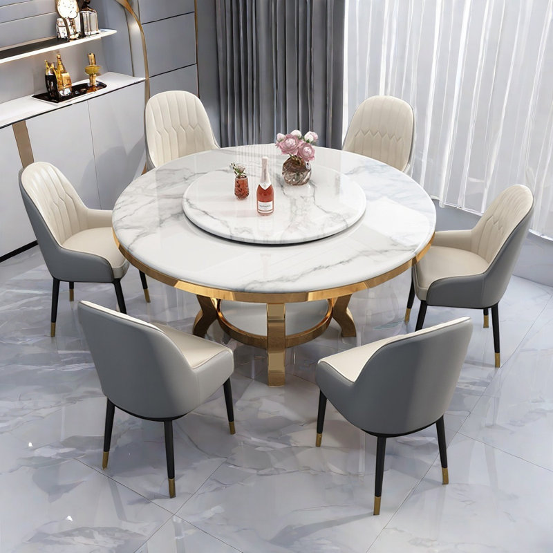Luxury Faux Marble Round Dining Table Set 29.50 H x 47.20 L x 47.20 W
